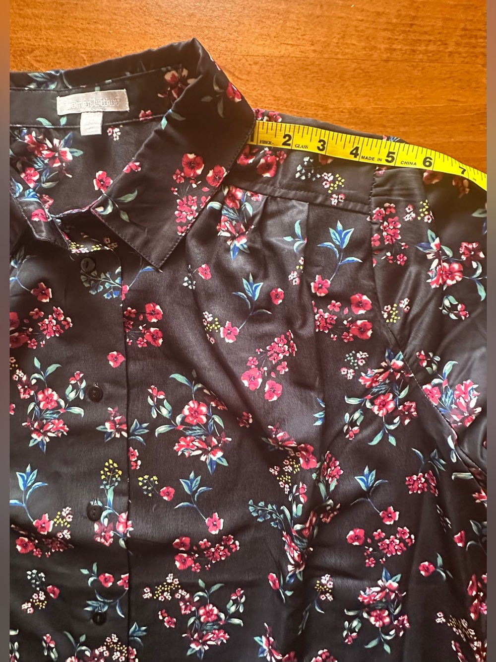 Woman Within•2 tops•button-down blouse/long-sleeve tee•18/20 L•black/pink•floral - Picture 8 of 16
